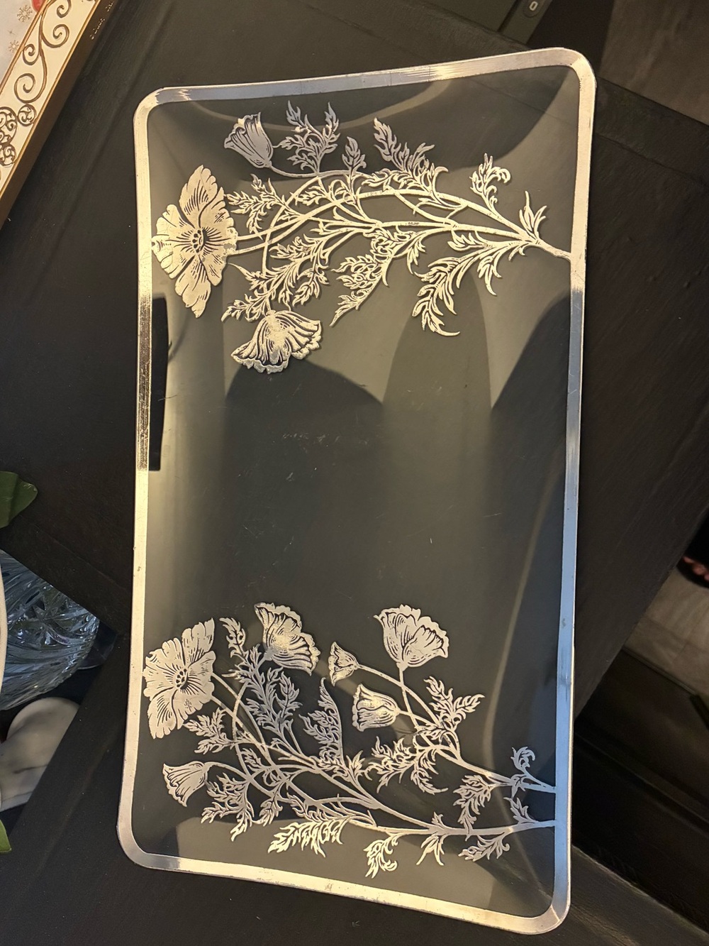 Vintage Silver City Poppy Floral Glass Vanity Tray| Cottagecore Grandmillennial - Picture 4 of 9